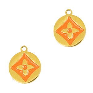 Stainless Steel - Rostfrei Stahl Anh&auml;nger Runden Blume Gold-orange