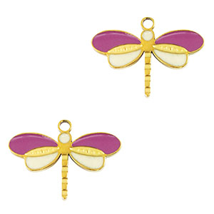 Stainless Steel - Rostfrei Stahl Anh&auml;nger Libelle Gold-purple