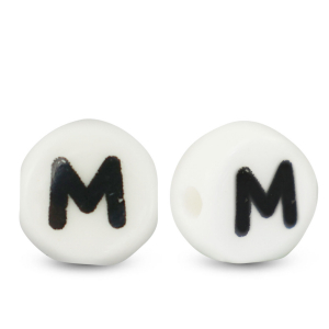 Buchstaben Perlen aus Keramik M White-black