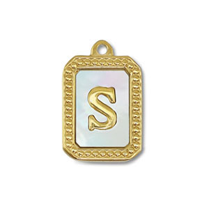 Stainless Steel - Rostfrei Stahl  Anh&auml;nger Muschel Salzwasserperlmutt Initiale S Gold-white (Naturliche Farbe Muschel)