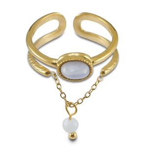 Ringe aus Stainless Steel - Rostfreiem Stahl mit Naturstein Gold-lilac purple-white