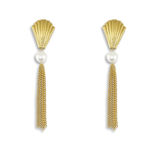 Ohrringe / Ohrstecker aus Stainless Steel - Rostfreiem Stahl Muschel mit Imitation perlen Gold