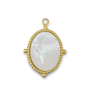 Stainless Steel - Rostfrei Stahl Anh&auml;nger Muschel Oval Gold-white (Naturliche Farbe)
