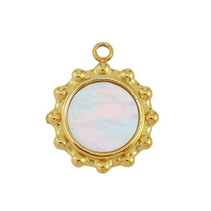 Stainless Steel - Rostfrei Stahl Anh&auml;nger Muschel Sonne Gold-white (Naturliche Farbe)