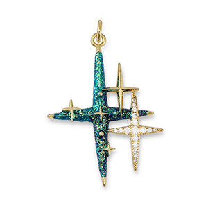 Brass TQ Metall Anh&auml;nger Zirkonia Stern Gold-dark aqua green-blue