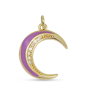 Brass TQ Metall Anh&auml;nger Zirkonia Mond Gold-purple