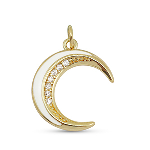 Brass TQ Metall Anh&auml;nger Zirkonia Mond Gold-white