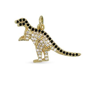 Brass TQ Metall Anh&auml;nger Zirkonia Dino Gold-black
