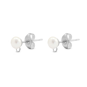 Stainless Steel - Rostfrei Stahl Schmuckzubeh&ouml;r Ohrringe / Ohrstecker Imitationsperle mit &Ouml;se Silver