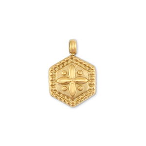 Stainless Steel - Rostfrei Stahl Anh&auml;nger Pentagramm mit Blume Gold