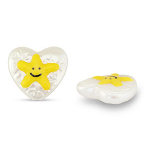 Acrylperlen Herz mit Stern Pearl-yellow-black