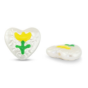 Acrylperlen Herz mit Blume Pearl-yellow-green