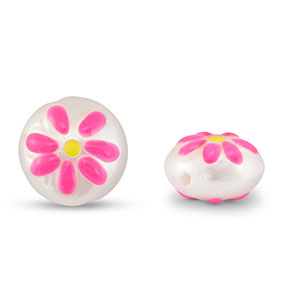 Acrylperlen Rund mit Blume Pearl-pink-yellow