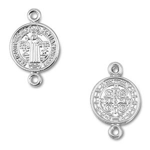 Metall Anh&auml;nger Zwischenst&uuml;ck Rund mit Heiligenfigur Silver