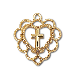 Metall Anh&auml;nger Herz mit Kreuz Gold
