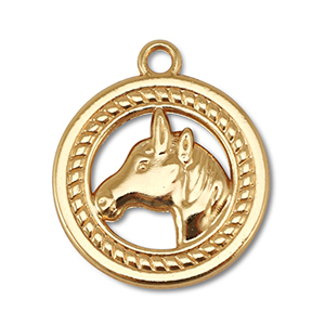 Metall Anh&auml;nger Rund mit Pferd Gold