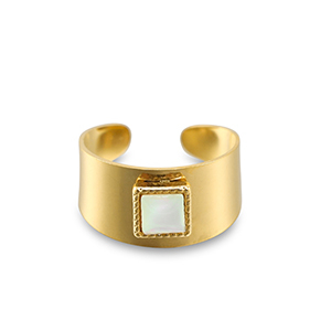 Ringe aus Stainless Steel - Rostfreiem Stahl Viereck Gold-white