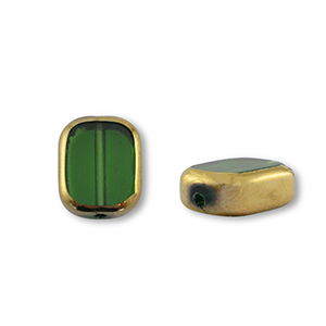 Glasperlen Rechteck Green transparent-gold