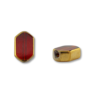 Glasperlen Hexagon Red transparent-gold