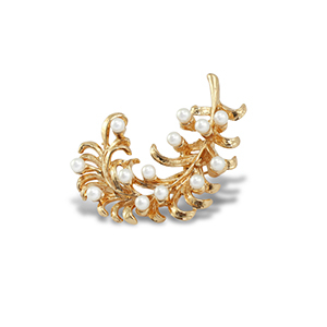 Broschen Feder mit Perlen Gold-white