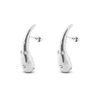 Ohrringe aus Stainless Steel - Rostfreiem Stahl Ohrstecker Tropfenform mit Strass Silver