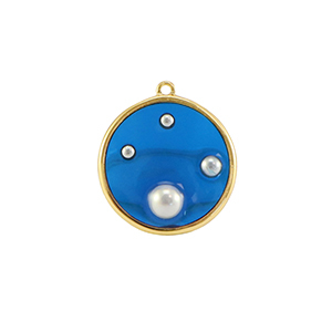 Resin Anh&auml;nger Rund mit Perlen Gold-blue-white