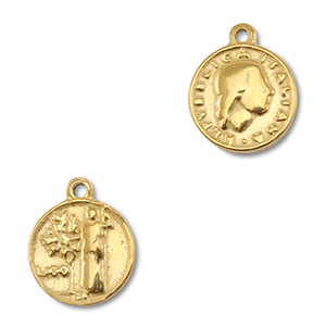 Stainless Steel - Rostfrei Stahl Anh&auml;nger M&uuml;nze Gold