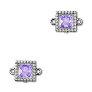 Stainless Steel - Rostfrei Stahl Zwischenst&uuml;cke Zirkonia Viereck Silver-purple