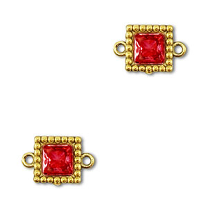 Stainless Steel - Rostfrei Stahl Zwischenst&uuml;cke Zirkonia Viereck Gold-red