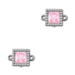 Stainless Steel - Rostfrei Stahl Zwischenst&uuml;cke Zirkonia Viereck Silver-light pink