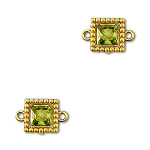 Stainless Steel - Rostfrei Stahl Zwischenst&uuml;cke Zirkonia Viereck Gold-lime green