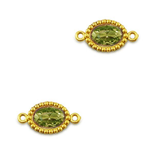 Stainless Steel - Rostfrei Stahl Zwischenst&uuml;cke Zirkonia Oval Gold-lime green