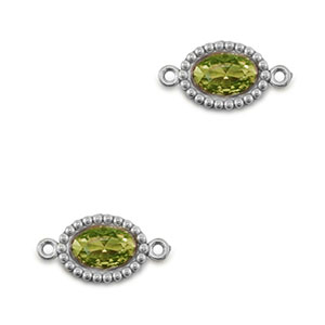 Stainless Steel - Rostfrei Stahl Zwischenst&uuml;cke Zirkonia Oval Silver-lime green