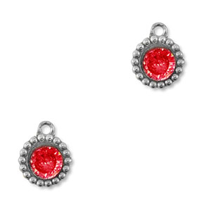 Stainless Steel - Rostfrei Stahl Anh&auml;nger Zirkonia Rund Silver-red
