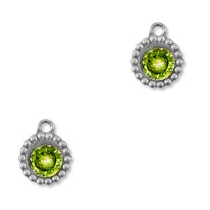 Stainless Steel - Rostfrei Stahl Anh&auml;nger Zirkonia Rund Silver-lime green