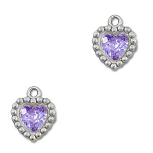 Stainless Steel - Rostfrei Stahl Anh&auml;nger Zirkonia Herz Silver-purple