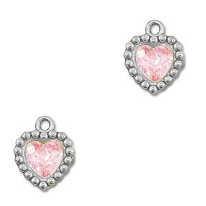 Stainless Steel - Rostfrei Stahl Anh&auml;nger Zirkonia Herz Silver-light pink