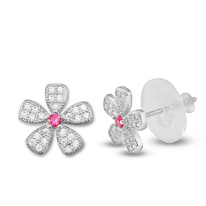 Brass TQ Metall Ohrringe / Ohrstecker Zirkonia Blume Silver