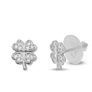 Brass TQ Metall Ohrringe / Ohrstecker Zirkonia Gl&uuml;cksklee Silver