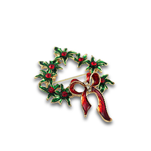 Broschen Weihnachtskranz Gold-red-green