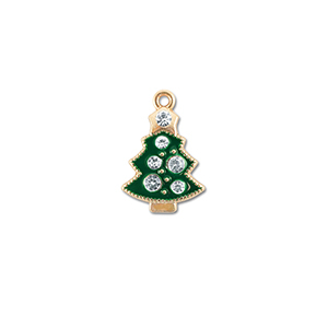 Metall Anh&auml;nger Zirkonia Weihnachtsbaum Gold-gr&uuml;n