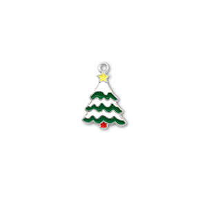 Metall Anh&auml;nger Weihnachtsbaum Silber-wei&szlig;-gr&uuml;n-gelb