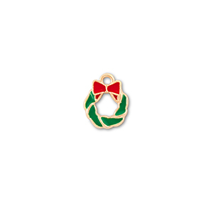 Metall Anh&auml;nger Weihnachtskranz Gold-gr&uuml;n-rot