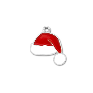 Metall Anh&auml;nger Weihnachsmannm&uuml;tze Silber-rot-wei&szlig;