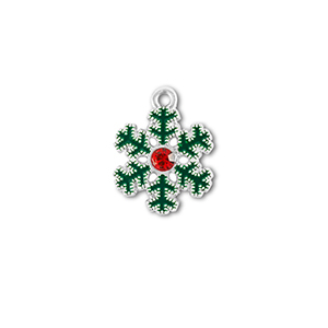 Metall Anh&auml;nger Zirkonia Schneeflocke Silber-gr&uuml;n-rot