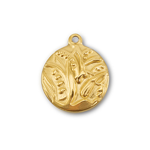 Stainless Steel - Rostfrei Stahl Anh&auml;nger Rund mit Pflanze Gold