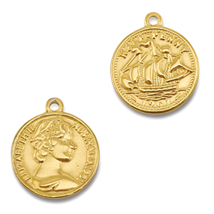 Stainless Steel - Rostfrei Stahl Anh&auml;nger M&uuml;nze mit Schiff/Gesicht Gold