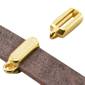 DQ Metall Schieber mit &Ouml;se rechteckig (f&uuml;r DQ Leder flach 10mm) Gold (Nickelfrei)