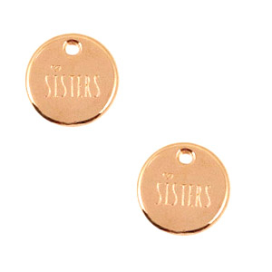 Metall Anh&auml;nger DQ 12mm rund "sisters" Rosegold (Nickelfrei)