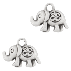 Metall Anh&auml;nger DQ Elefant mit Ohm Zeichen Antik silber (Nickelfrei)